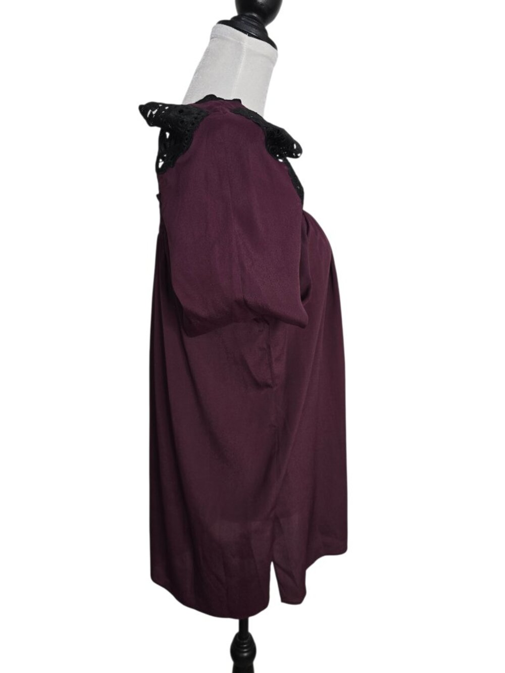 Kobi Women's Off The Shoulder Burgundy Blouse w Crochet Lace Sleeves Size Large - Picture 7 of 11